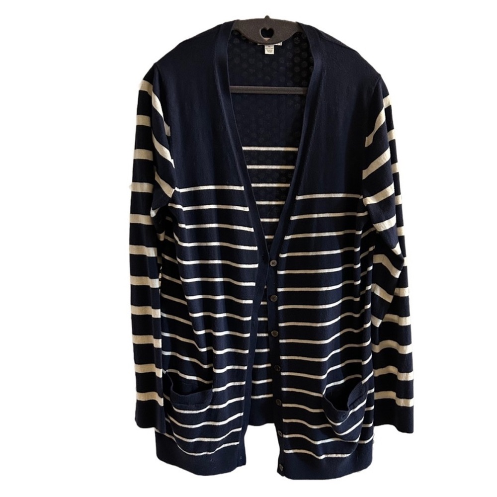 Gap Made With Silk Button down Cardigan Size XL Navy/White Stripes GUC